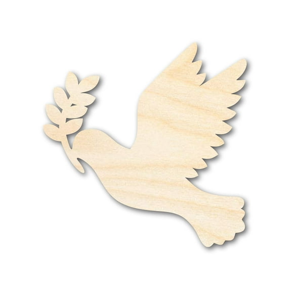Unfinished Wood Dove and Olive Branch Shape | DIY Craft Cutout 3" / 1/2"