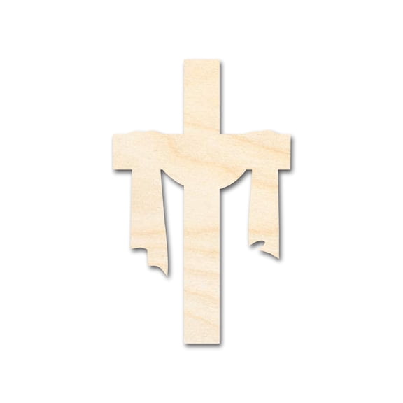 Unfinished Wood Draped Cross Shape | DIY Craft Cutout 10" / 1/4"