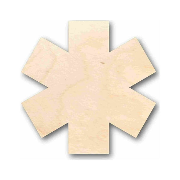 Unfinished Wood EMS Medical Life Star Badge Silhouette - Craft- up to 46" DIY 5" / 1/4"