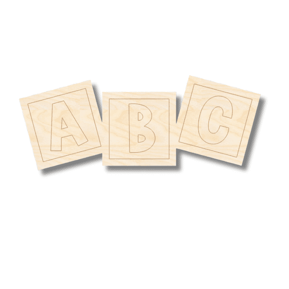 Unfinished Wood Etched ABC Blocks Shape | Paint By Line Crafts 8" / 1/4"