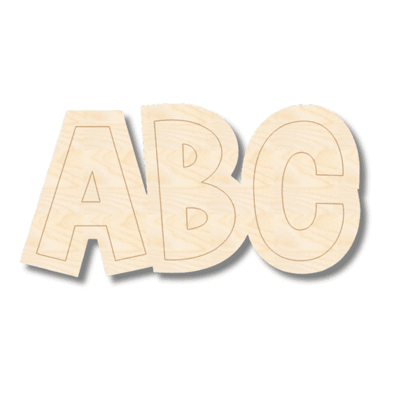 Unfinished Wood Etched ABC Shape | Paint By Line Crafts 14" / 1/4"