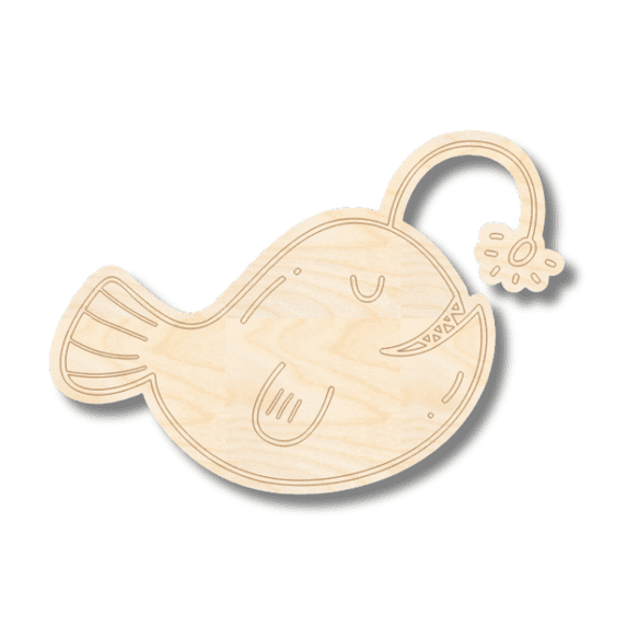 Unfinished Wood Etched Angler Fish Shape | Paint By Line Crafts 4" / 1/4"