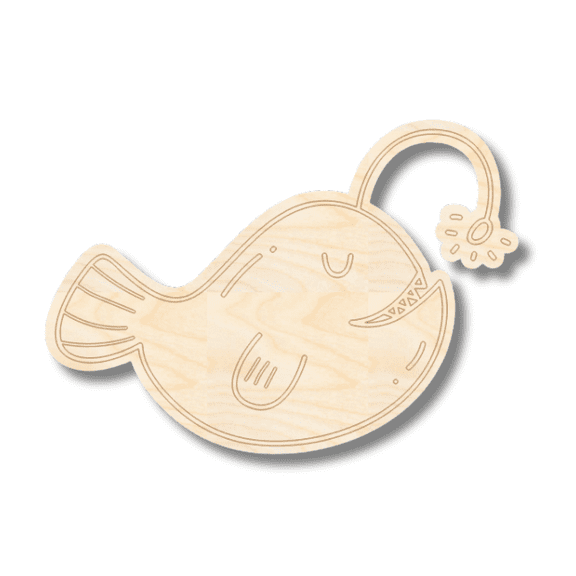 Unfinished Wood Etched Angler Fish Shape | Paint By Line Crafts 4" / 1/8"