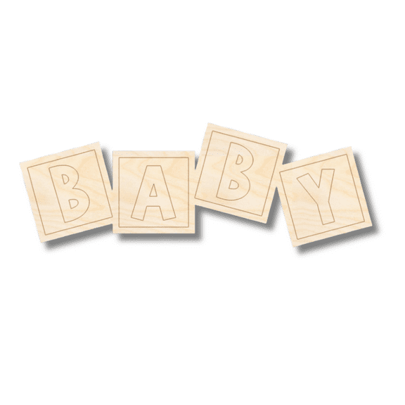 Unfinished Wood Etched BABY Blocks Shape 8" / 1/8"