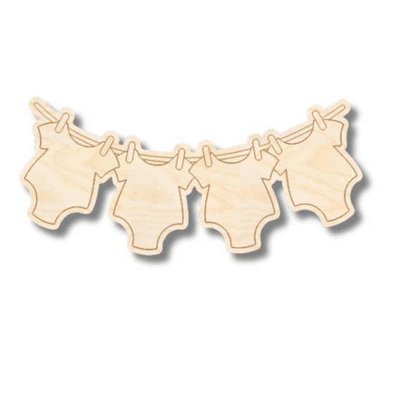 Unfinished Wood Etched Baby Hanging Onsie Shape 6" / 1/8"