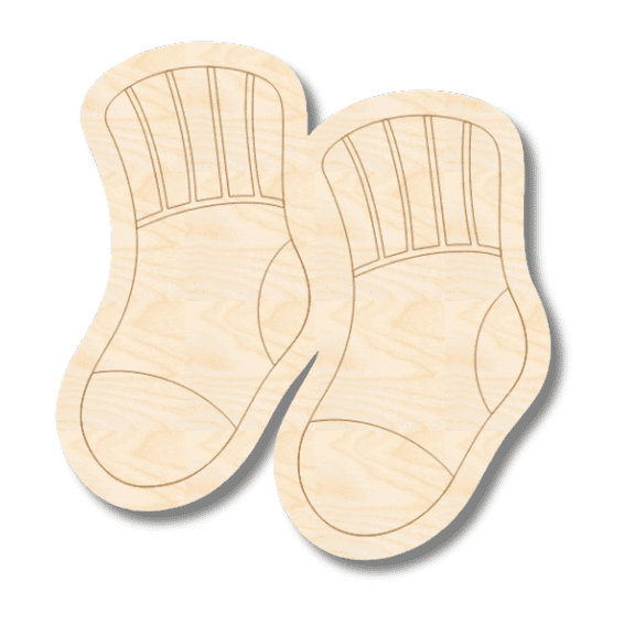 Unfinished Wood Etched Baby Socks Shape 4" / 1/8"