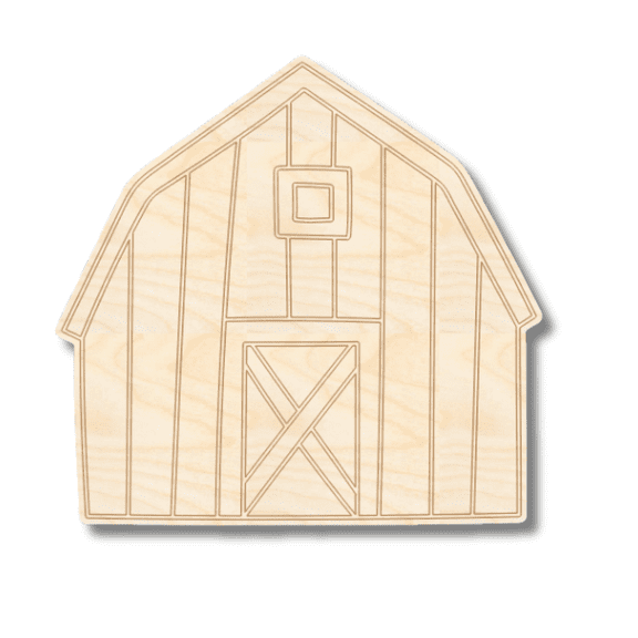 Unfinished Wood Etched Barn Shape | Paint By Line Crafts 3" / 1/8"