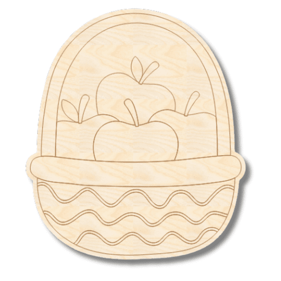 Unfinished Wood Etched Basket of Apples Shape | Paint By Line Crafts 3" / 1/8"