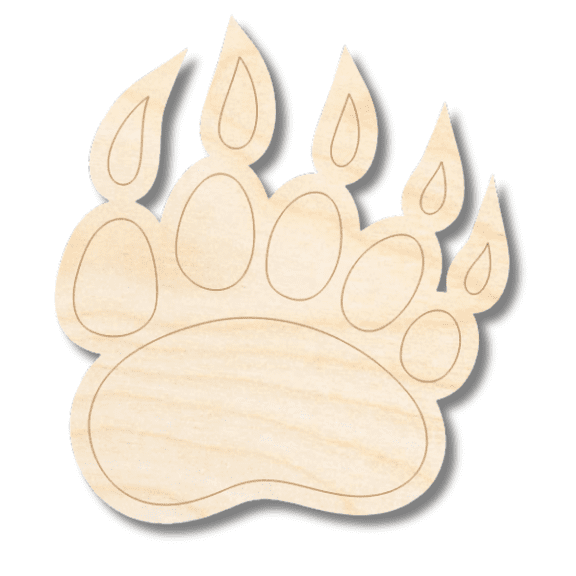 Unfinished Wood Etched Bear Paw Shape | Paint By Line Crafts 5" / 1/8"