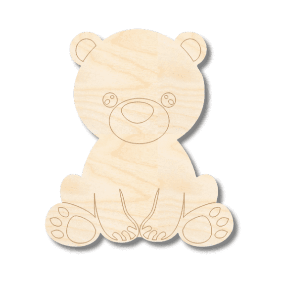 Unfinished Wood Etched Bear Shape | Paint By Line Crafts 6" / 1/8"