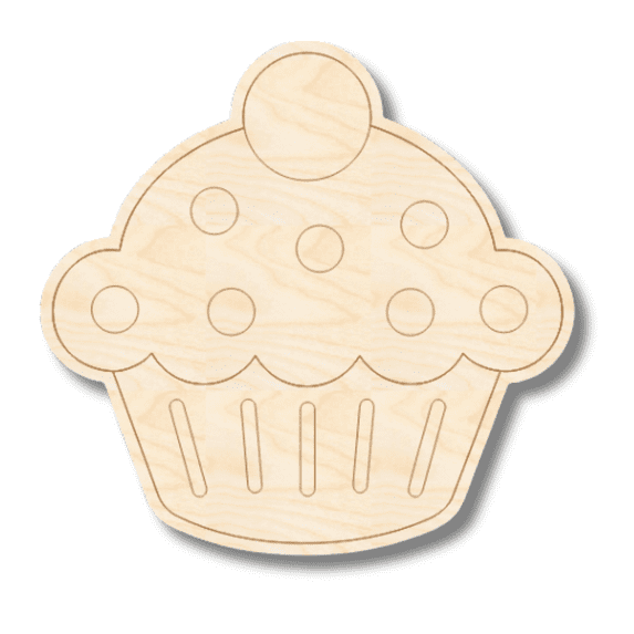 Unfinished Wood Etched Birthday Cupcake Shape | Paint By Line Crafts 24" / 1/4"