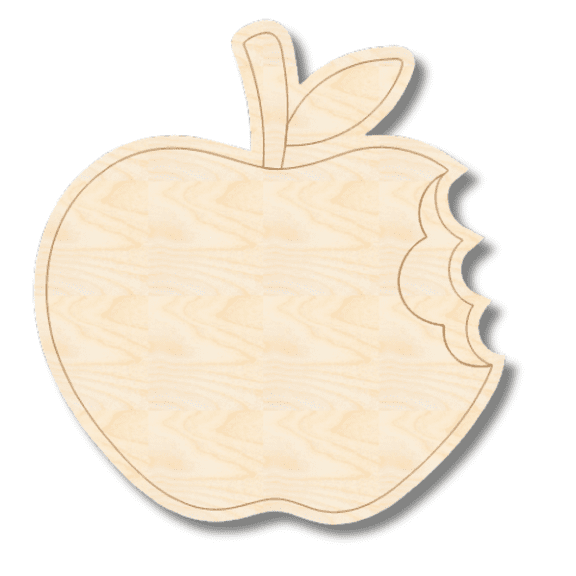 Unfinished Wood Etched Bitten Apple  Shape | Paint By Line Crafts 3" / 1/4"