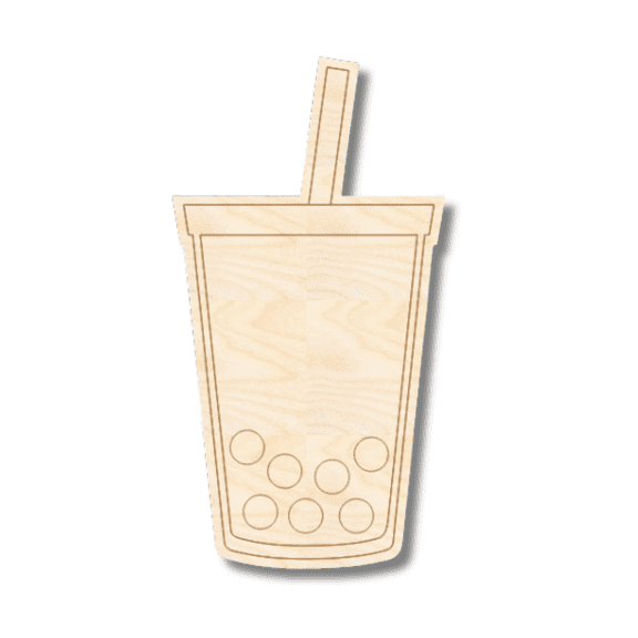 Unfinished Wood Etched Bubble Tea Shape | Paint By Line Crafts 4" / 1/8"
