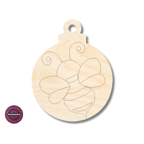 Unfinished Wood Etched Bumble Bee Ornament Shape | JGrondz | Paint By Line Crafts 8" / 1/4"