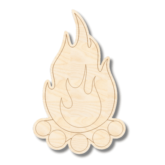 Unfinished Wood Etched Camp Fire Shape | Paint By Line Crafts 6" / 1/8"