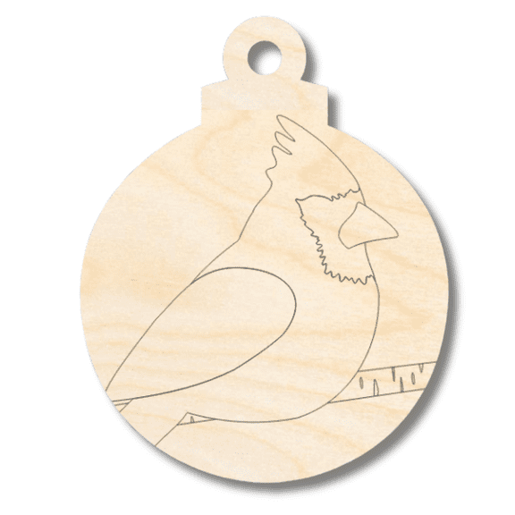 Unfinished Wood Etched Cardinal Ornament Shape 5" / 1/4"