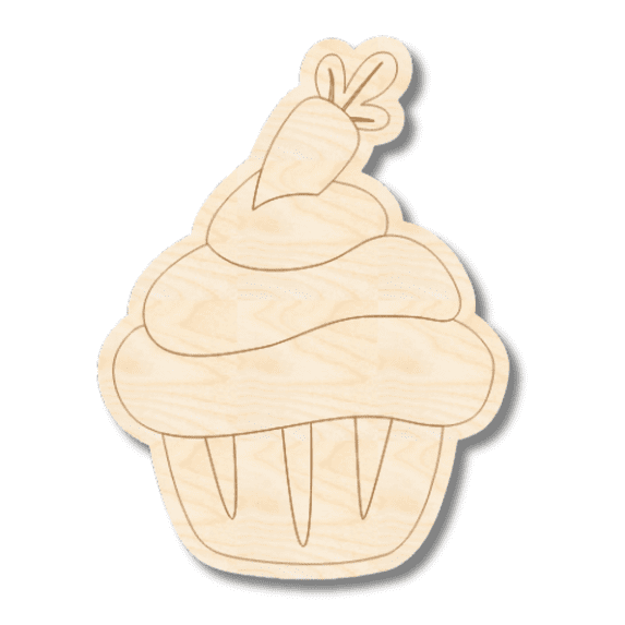 Unfinished Wood Etched Carrot Cup Cake Shape | Paint By Line Crafts 3" / 1/8"