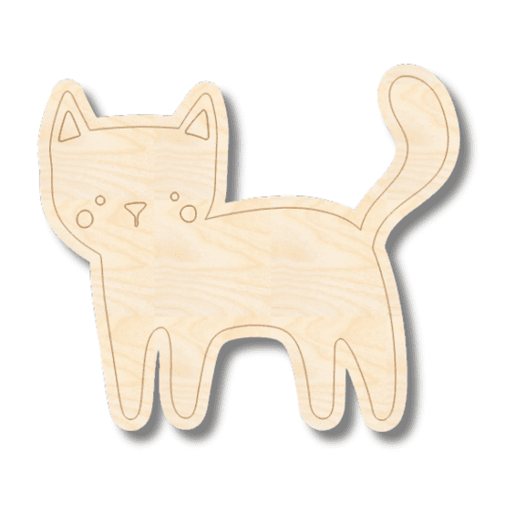 Unfinished Wood Etched Cat Shape | Paint By Line Crafts 6" / 1/4"