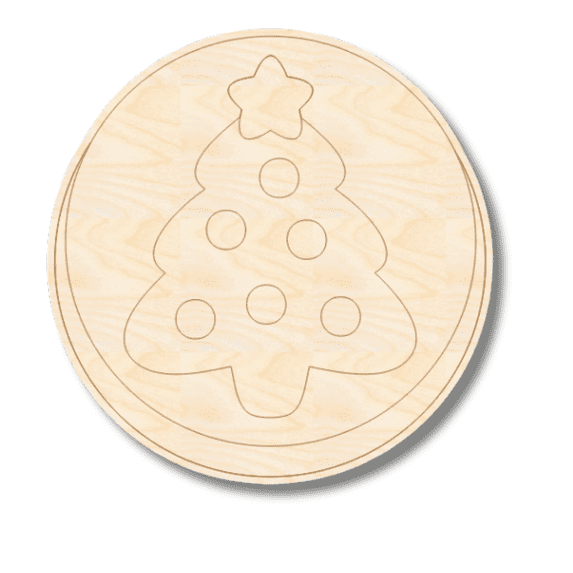 Unfinished Wood Etched Christmas Tree Cookie Shape | Paint By Line Crafts 24" / 1/8"