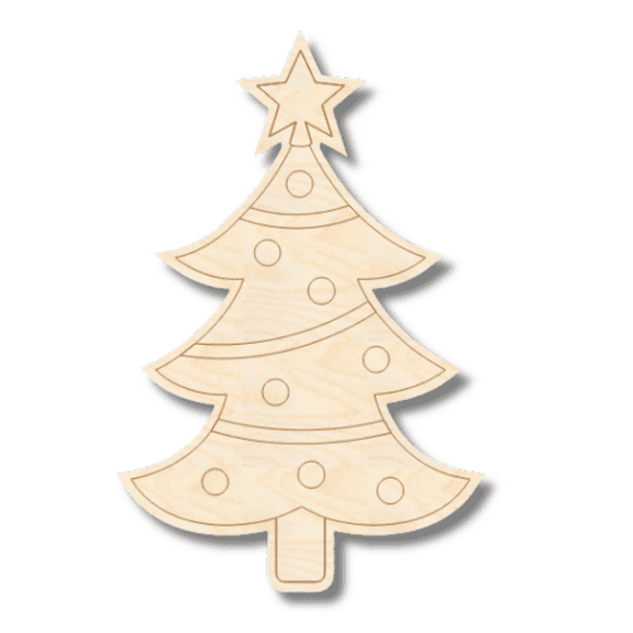 Unfinished Wood Etched Christmas Tree Shape 4" / 1/8"