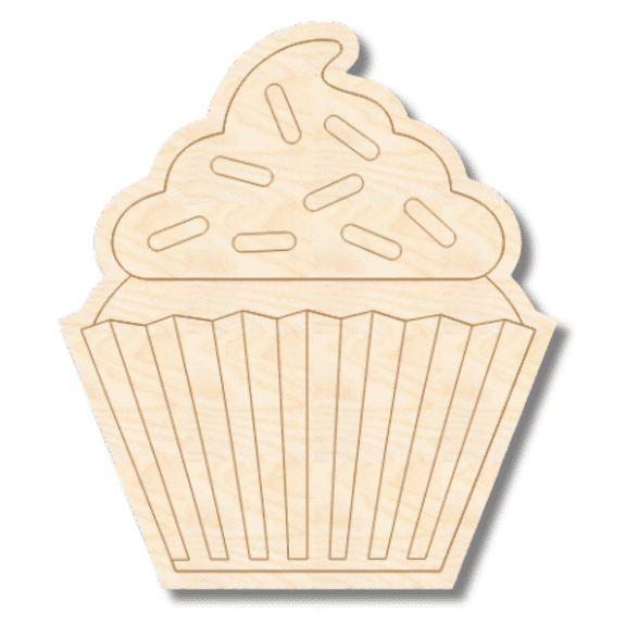 Unfinished Wood Etched Cupcake Shape | Paint By Line Crafts 3" / 1/8"