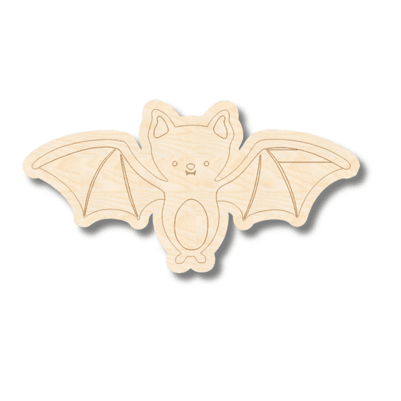 Unfinished Wood Etched Cute Bat Shape 4" / 1/8"
