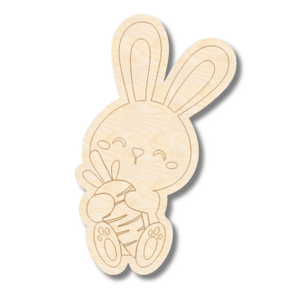 Unfinished Wood Etched Cute Carrot Bunny Shape 14" / 1/8"