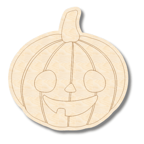 Unfinished Wood Etched Cute Jack o' Lantern Shape | Paint By Line Crafts 16" / 1/4"
