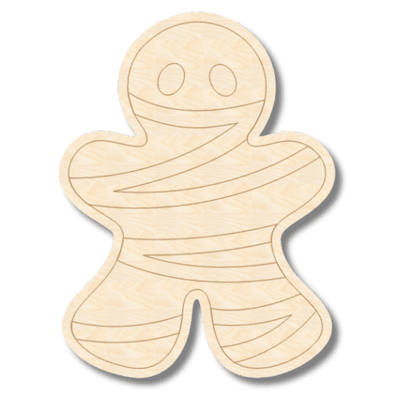 Unfinished Wood Etched Cute Mummy Shape | Paint By Line Crafts 6" / 1/8"