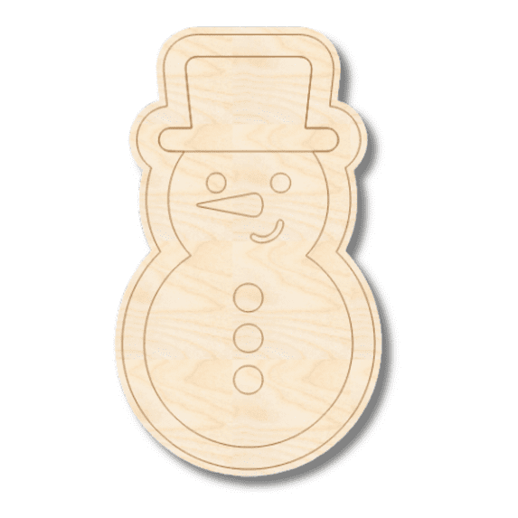 Unfinished Wood Etched Cute Snowman Shape 10" / 1/8"