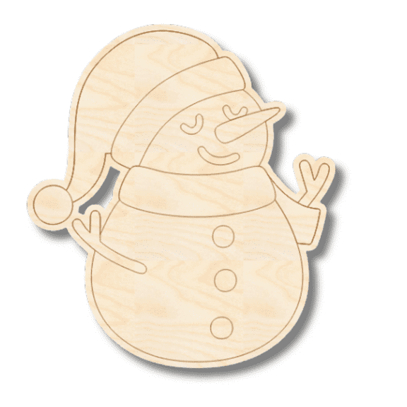 Unfinished Wood Etched Cute Snowman Shape | Paint By Line Crafts | up to 30" DIY 5" / 1/4"