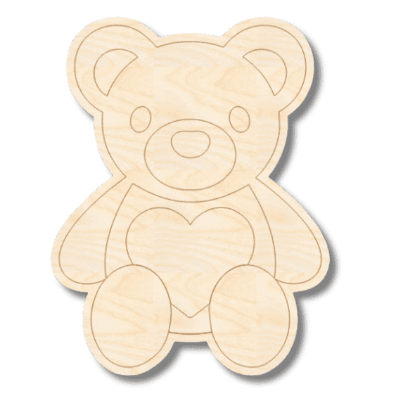 Unfinished Wood Etched Cute Teddy Bear Shape | Paint By Line Crafts 4" / 1/8"
