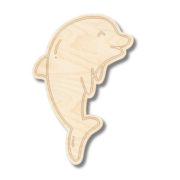 Unfinished Wood Etched Dolphin Shape 3" / 1/8"