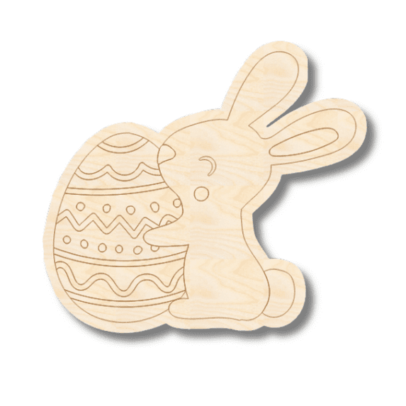Unfinished Wood Etched Easter Egg Bunny Shape 16" / 1/8"