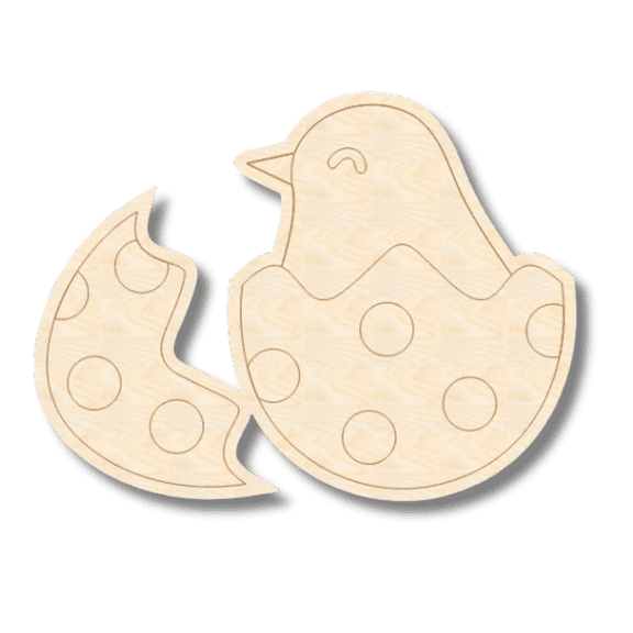 Unfinished Wood Etched Easter Egg Chick Shape | Paint By Line Crafts 4" / 1/8"