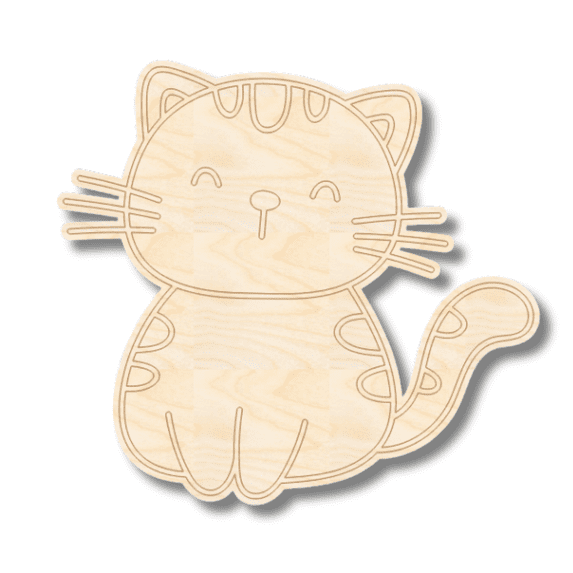 Unfinished Wood Etched Farm Cat Shape | Paint By Line Crafts 24" / 1/4"