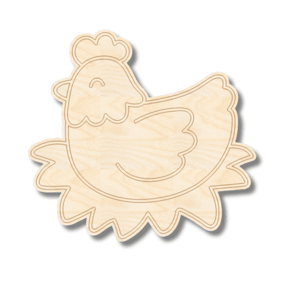 Unfinished Wood Etched Farm Chicken Shape | Paint By Line Crafts 3" / 1/8"