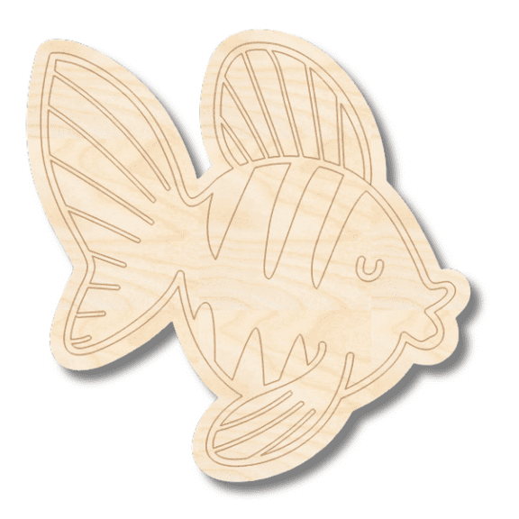 Unfinished Wood Etched Fish Shape | Paint By Line Crafts | up to 30" DIY 4" / 1/8"