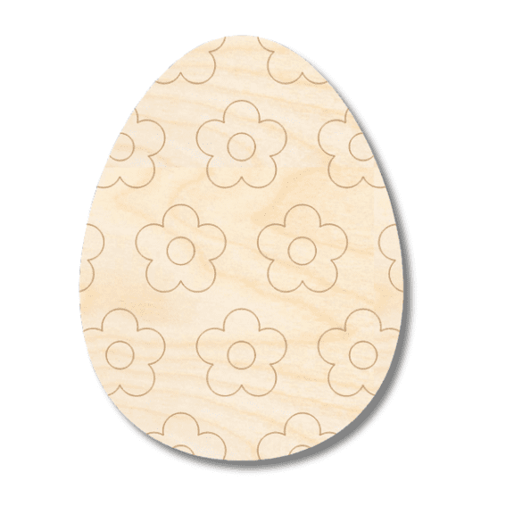 Unfinished Wood Etched Flower Pattern Egg Shape 8" / 1/4"