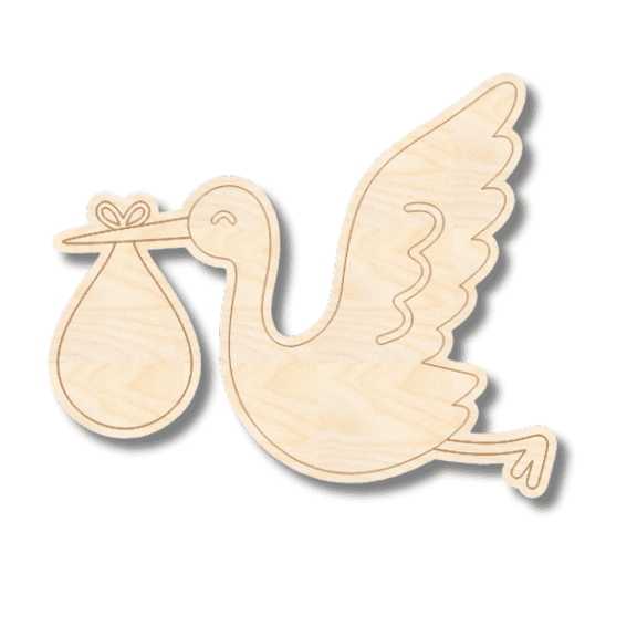 Unfinished Wood Etched Flying Stork Shape | Paint By Line Crafts 12" / 1/4"