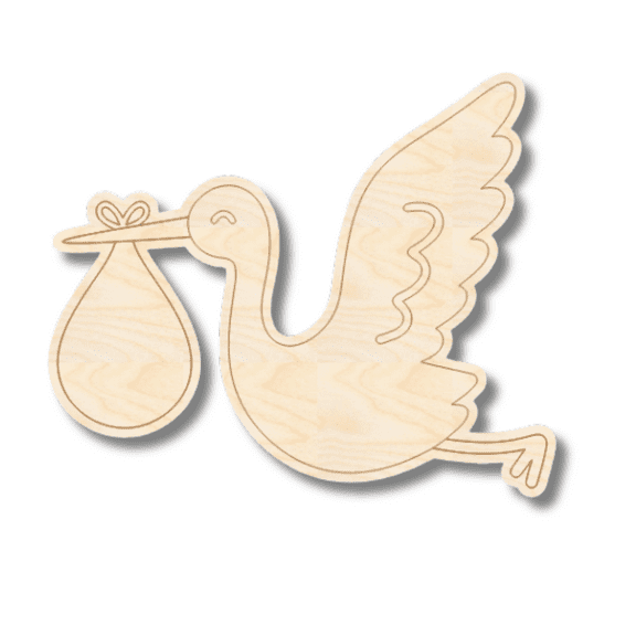 Unfinished Wood Etched Flying Stork Shape 8" / 1/4"