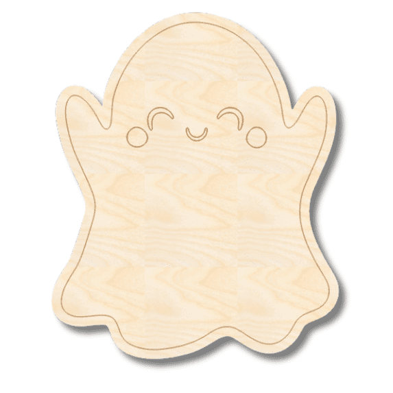 Unfinished Wood Etched Ghost Shape | Paint By Line Crafts 8" / 1/4"