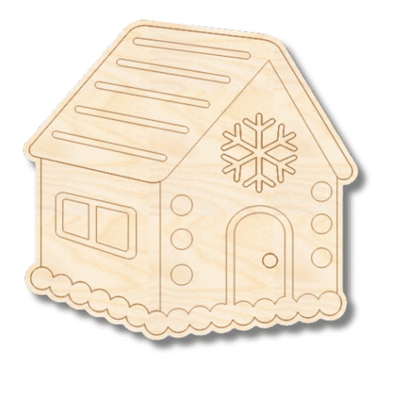 Unfinished Wood Etched Gingerbread House Shape | Paint By Line Crafts 3" / 1/8"