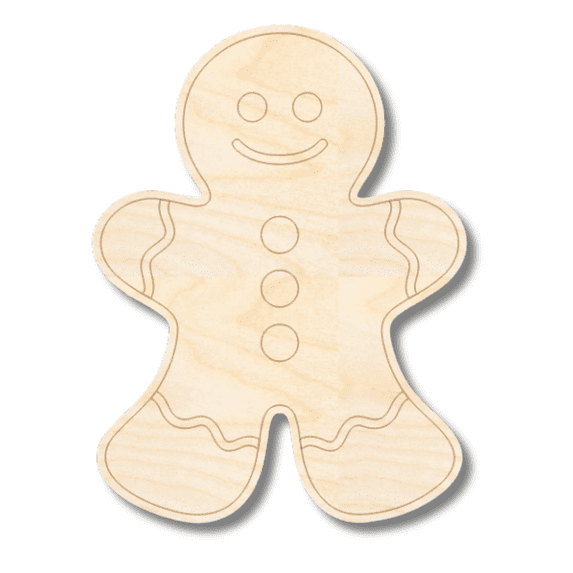 Unfinished Wood Etched Gingerbread Man Shape | Paint By Line Crafts 6" / 1/4"