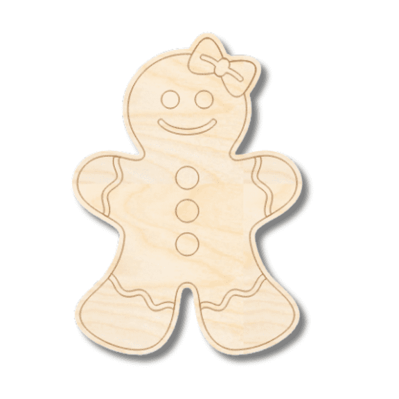Unfinished Wood Etched Girl Gingerbread Shape | Paint By Line Crafts 3" / 1/8"