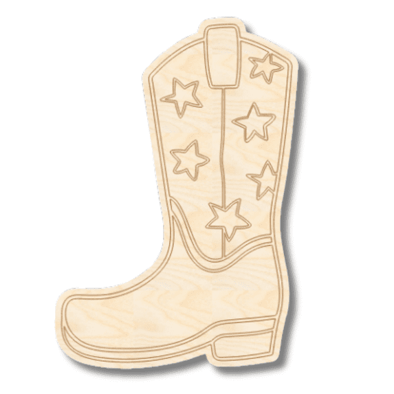 Unfinished Wood Etched Groovy Cowboy Boot Shape | Paint By Line Crafts 18" / 1/8"