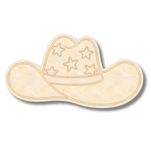Unfinished Wood Etched Groovy Cowboy Hat Shape | Paint By Line Crafts 16" / 1/8"