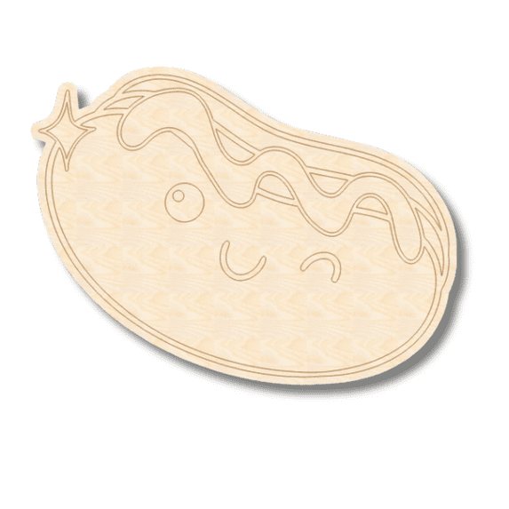 Unfinished Wood Etched Groovy Hot Dog Shape | Paint By Line Crafts 6" / 1/8"