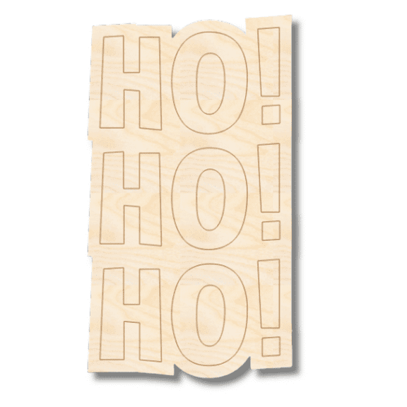 Unfinished Wood Etched HO HO HO Shape 20" / 1/8"