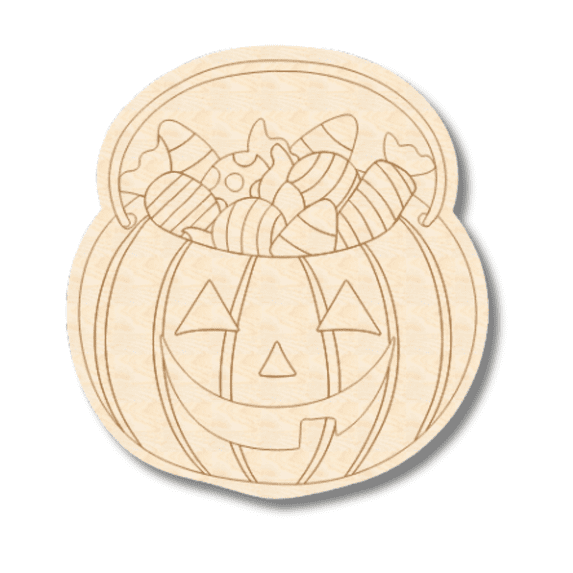 Unfinished Wood Etched Halloween Candy Bucket Shape | Paint By Line Crafts 7" / 1/8"